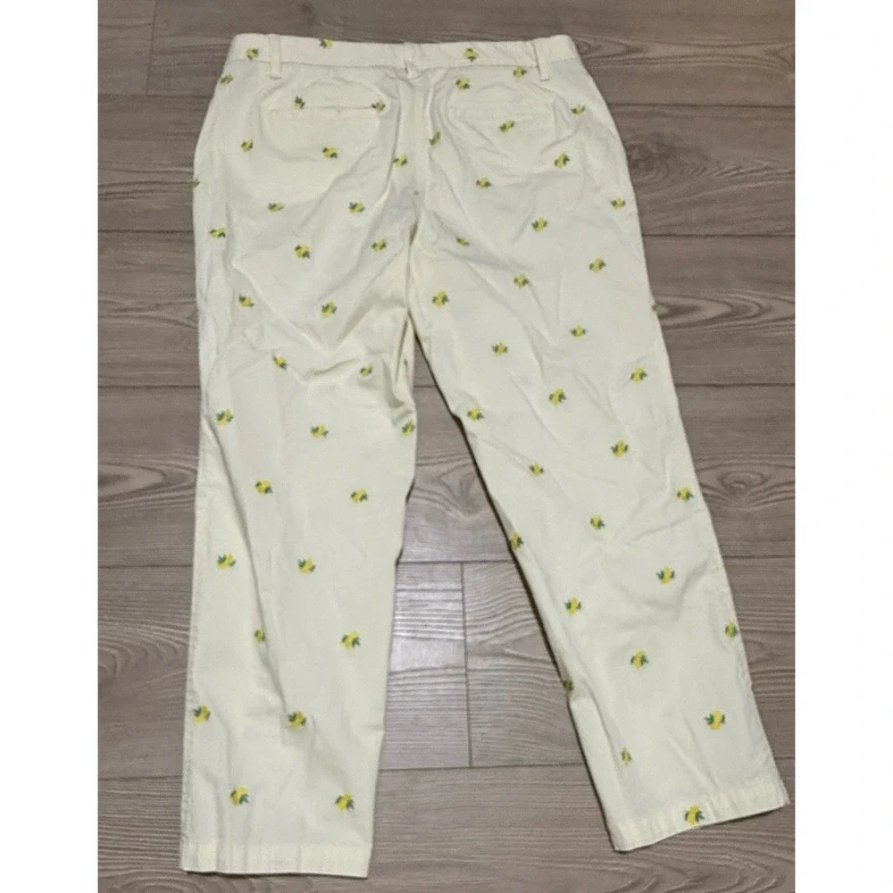 Talbots Relaxed Chino Pants Women's 10P Yellow Lemon Embroidered Stretch Ankle - Picture 2 of 11